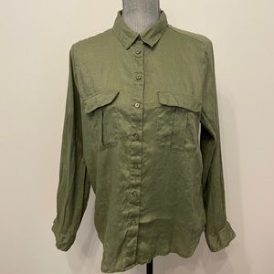 2/$15 H&M Green Linen Button Up Shirt